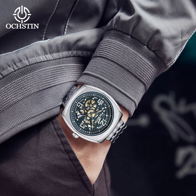 OCHSTIN Man Classic Masterpiece Wristwatch Anti-rust Polished Steel Strap Men's Skeleton Mechanical Movement Business Clock