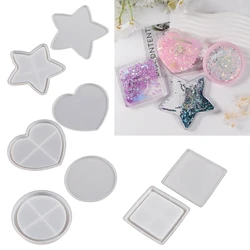 DIY Square Heart Round Star Shape Coaster Shaker Silicone Mold Quicksand Frame Cup Mat Table Ornament Epoxy Resin Casting Mould