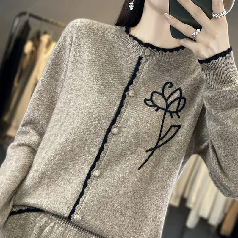 

2023 New Fashion Women Cardigans 100% Cashmere And Wool Sweaters Jackets Warm Soft Female Jumpers 4Colors Tops NJ01