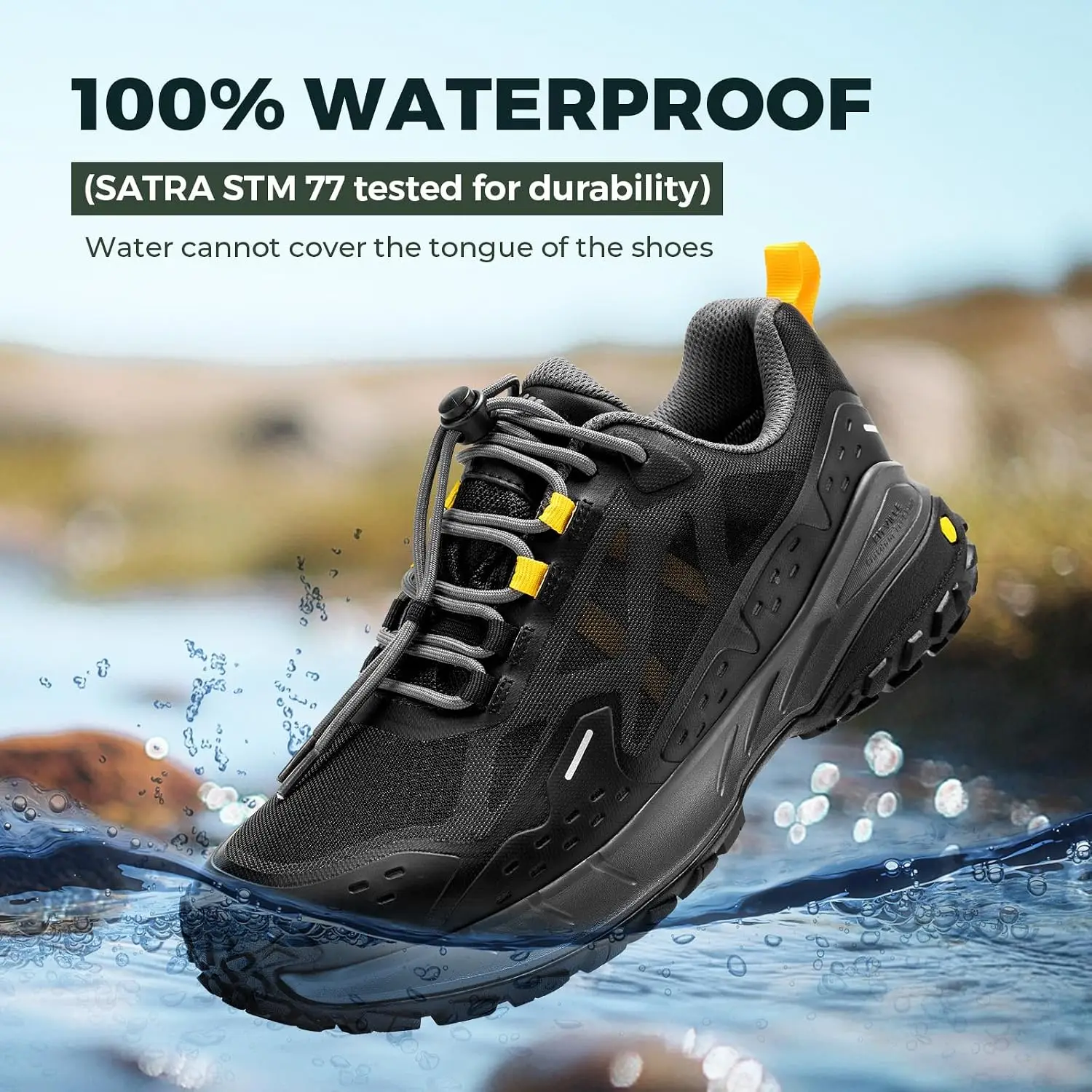 FitVille Men's Wide Waterproof Hiking Shoes, Slip-Resistant  Non-slip All-Terrain Trekking Trainers with Quick Lace, Walking Sneakers for Travel, Camping and Running