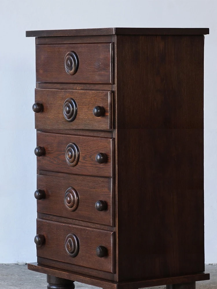 Medieval chest of drawers American retro locker living room side cabinet wabi-sabi drawer cabinet solid wood storage cabinet