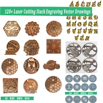 120 + pila di taglio Laser incisione disegni vettoriale AI DXF DWG SVG lettera numero di fiori Bee-Letter Love Mandala multistrato