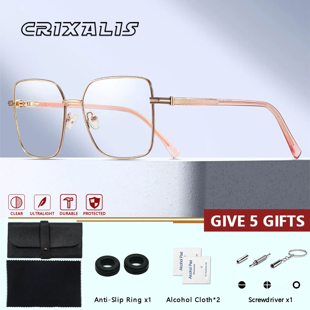 

Женские квадратные очки CRIXALIS с защитой от синего света, металлическая оправа, оптические линзы с фотохромными линзами для чтения, UV400