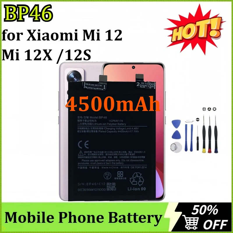 

New BP46 3.89V 4500mAh Mobile Phone Replacement Battery for Xiaomi Mi 12 / Mi 12X /12S Cell Phone Replacement Batteries + Tools