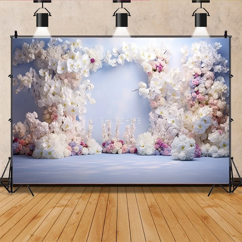 

Fantasy Wedding Stage Photography Backdrops Flower Arch Background Banner Interior Curtain Decorated Photo Studio Props SG-05