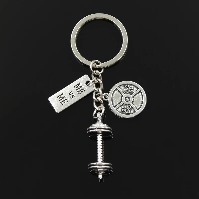 Dropshipping Body Building Barbell Dumbbell Strong Strength Keychain Silver Color Color Key Rings Fashion Jewelry Gift