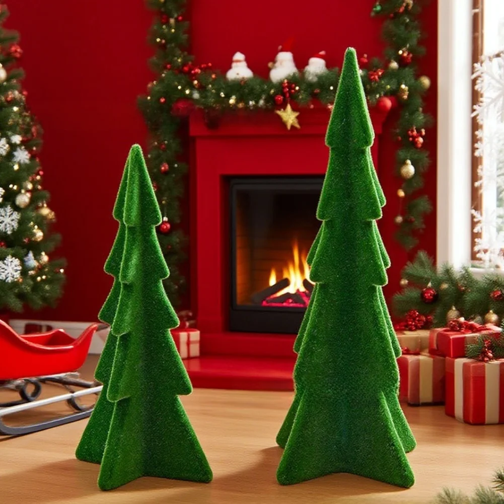 Tabletop Flocked Resin Christmas Tree Ornament for Home Office Desk Patio Holiday Seasonal Decor 7.5x8x20.5cm 9x9x26.5cm