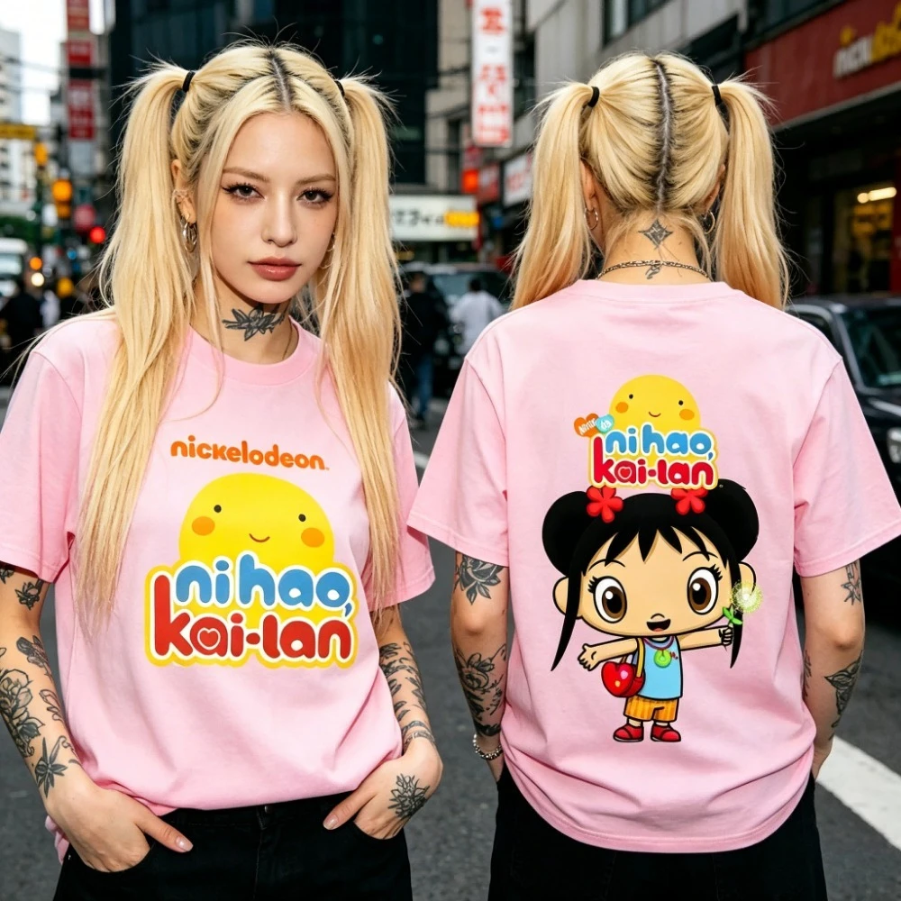 Camiseta Kawaii de Ni Hao Kai-lan para Mujer, Camiseta de Verano de Manga Corta, Informal, a la Moda, Unisex, para Salidas en Familia
