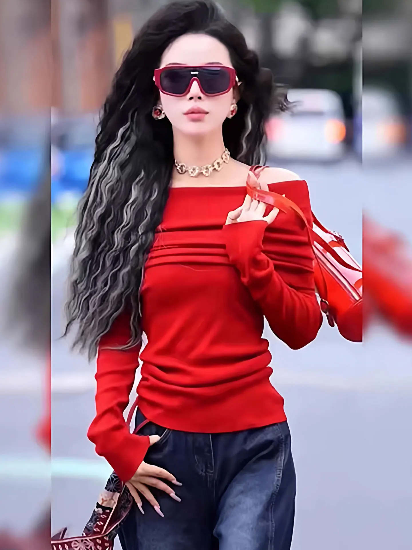 

Pure Desire Shoulder Bared Long Sleeve Knitted Sweater Women's Spring Autumn Inner Wear Base One Shoulder Neckline Outerwear