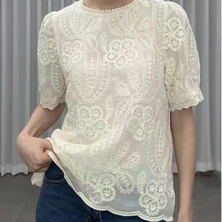 

Женский летний топ свободного покроя Sweet Lace Splice round Ne Casual irt Faion East Gate Sle ort Sve