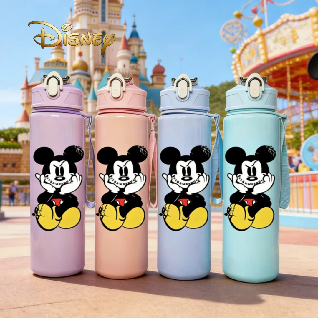 

Бутылка для воды с 3D-принтом Микки Мауса, новая крышка с кнопкой, милый дизайн, устойчивая к выцветанию, многоразовая, легкая, прочная.
