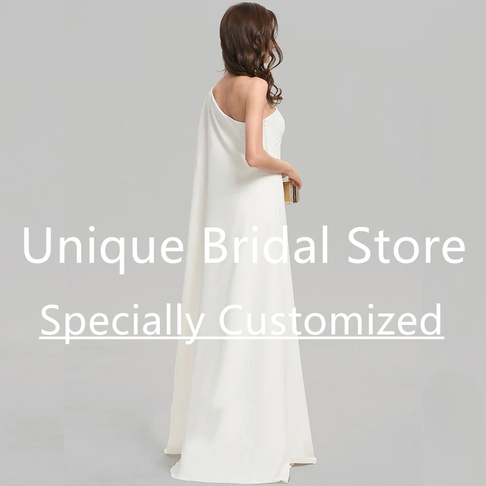 Customized Simple Sexy Mermaid Wedding Dress One-Shoulder With Shawl Side Zipper Brush Train Sleeveless Jersey Wedding Gown For 