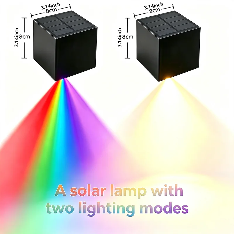 Solar Wall‑Washing Light 2 Light Color Mode Outdoor Solar Wall Lamp Waterproof Solar Decor Light for Exterior Wall Fence Patio