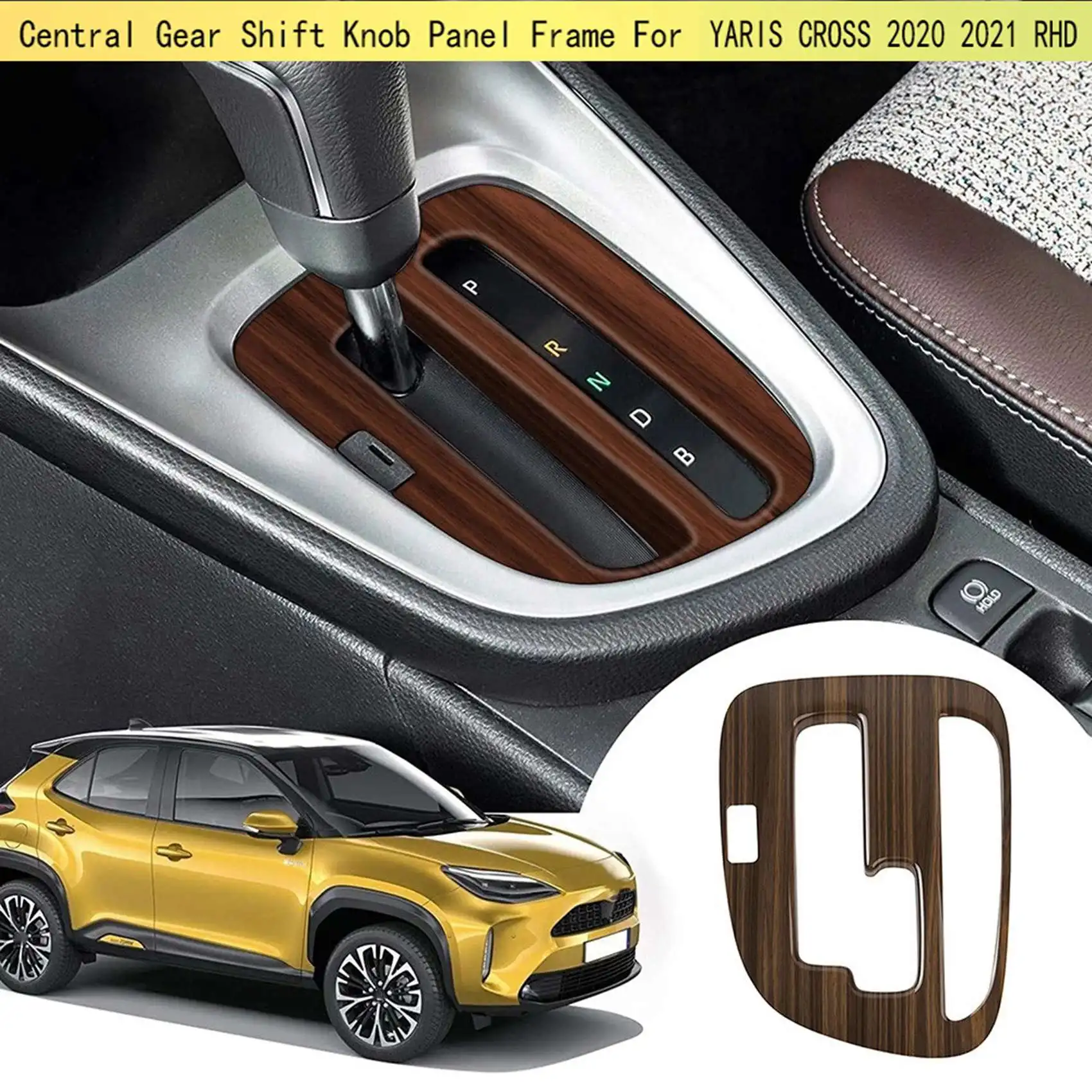 Car Wood Grain Central Gear Shift Knob Panel Frame Decoration Cover Accessories for Toyota YARIS CROSS 2020 2021