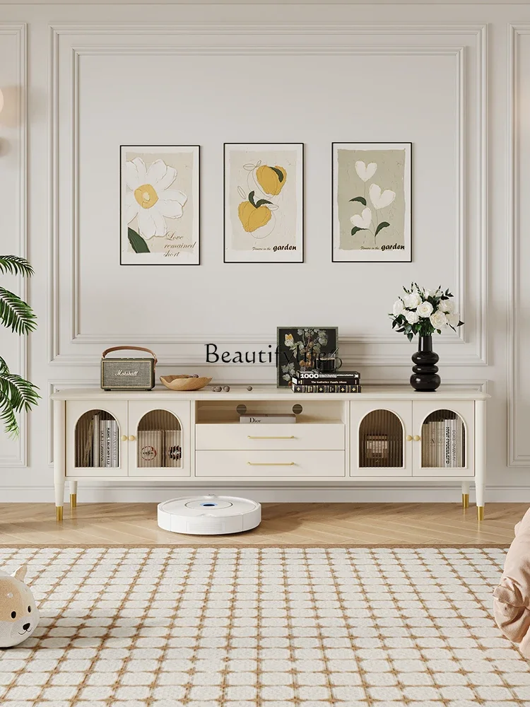 

P13French all solid wood TV cabinet White cream style TV cabinet Living room