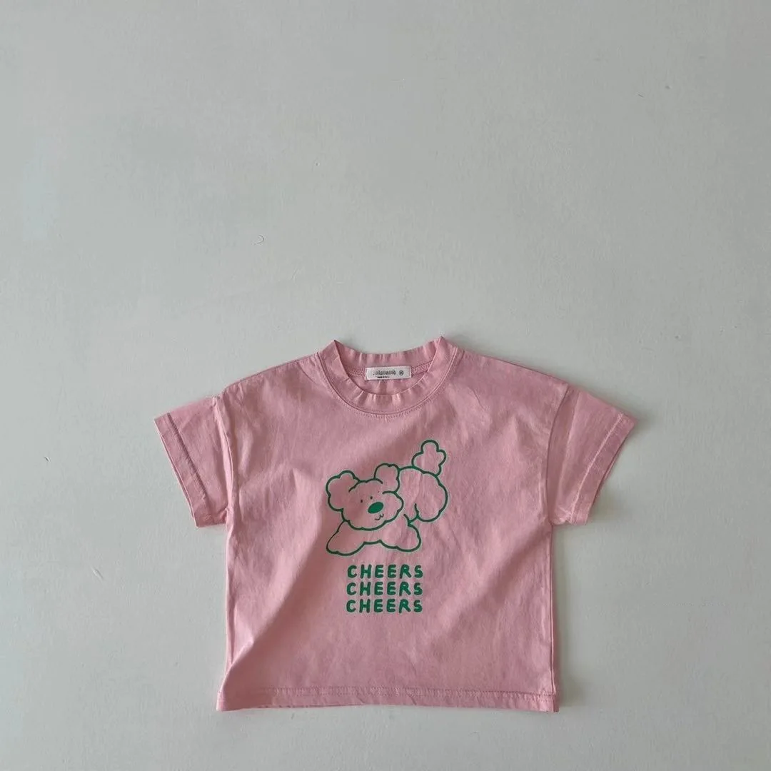 Camiseta de dibujos animados para bebé, Camisa de algodón con estampado de oso bonito, ropa de manga corta para niño y niña de 0 a 24 meses, novedad