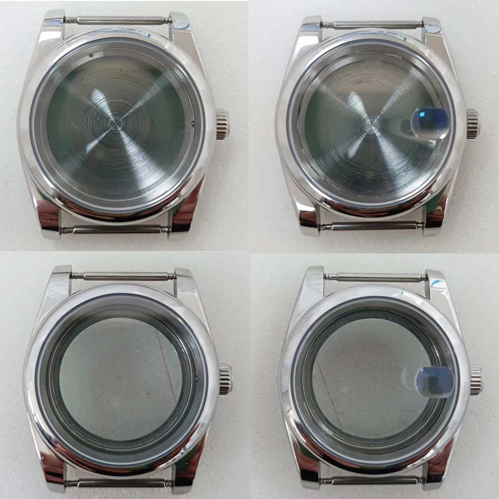 36mm Beveled Round Stainless Steel Watch Case Sapphire Glass Watches Replacement Accessories for NH35/ NH36/ 4R Movement