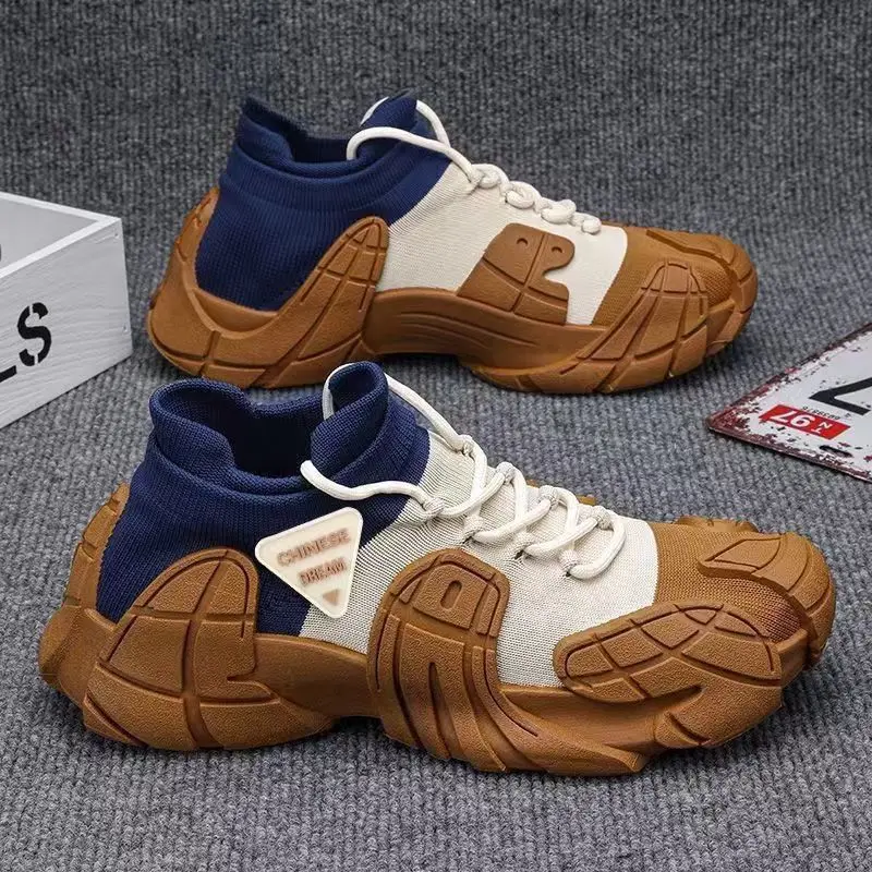 New Thick-soled Lightweight Man Shoes Fei-woven Sock Opening Casual Breathable Teenagers' Fashionable Color-blocked Sports Shoes view 5