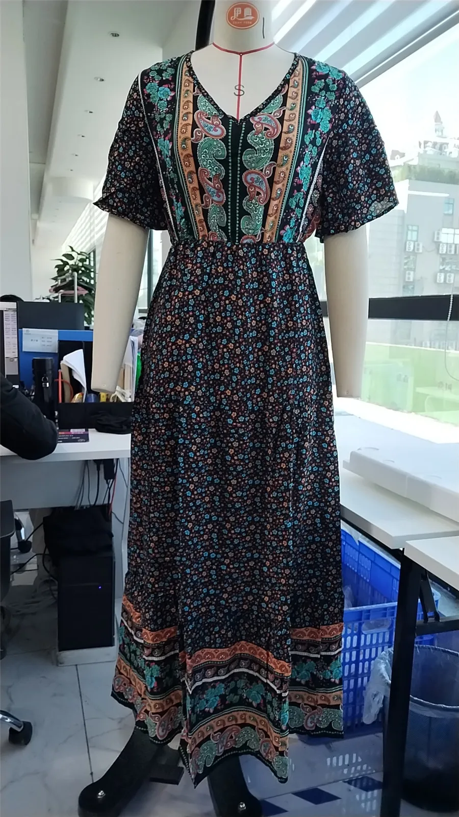 Elegant Casual Long Dress Boho Print Design Short Sleeve V Neck Summer Dress For Women 2024 Fashion