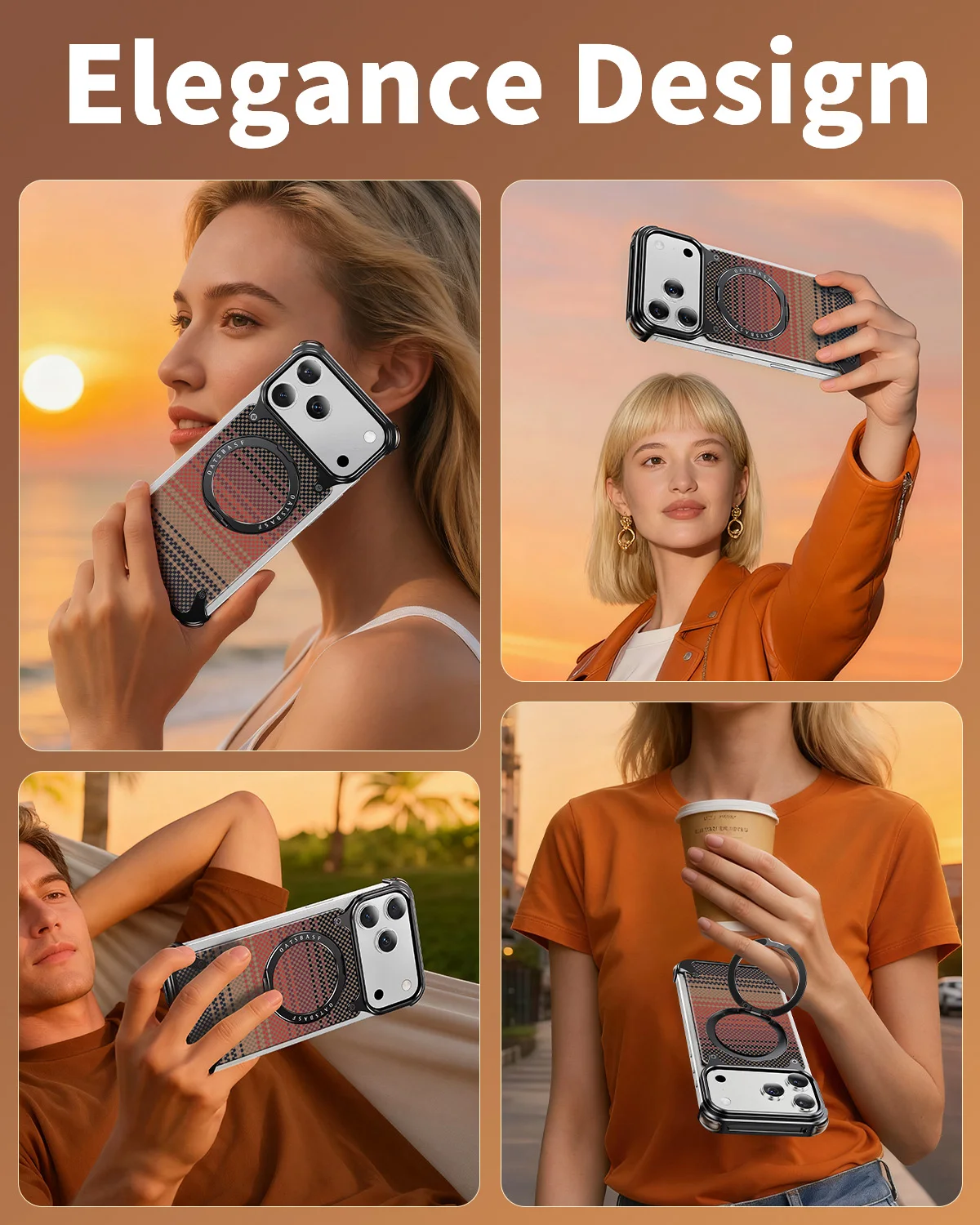 Oatsbasf Strukturierte Handyhülle aus Kohlefaser für iPhone 17 Pro/Pro Max/Air mit Ringständer 360 ° Drehbare magnetische stoßfeste Abdeckung