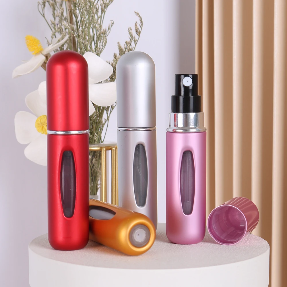 Hot sale 4/piece multicolor aluminum 5ml perfume bottle essential oil cologne spray bottle can be carried on airplane travel