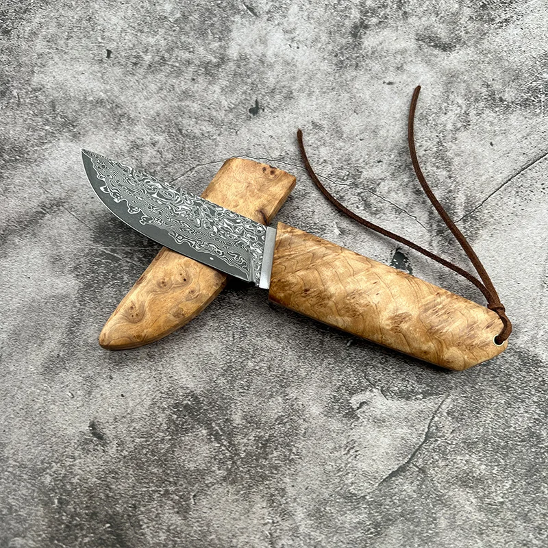 Switzerland Damascus VG10 Steel outdoor hunting knife White Shadow Wood Outdoor Camping knife Jungle EDC tool knife