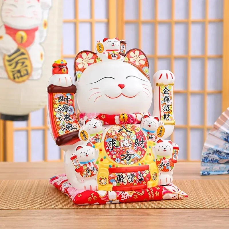 

Керамический счастливый кот, домашний декор, размахивающийся вручную кот, фэн-шуй, керамическая статуя кота удачи, каваи, аксессуары для декора комнаты