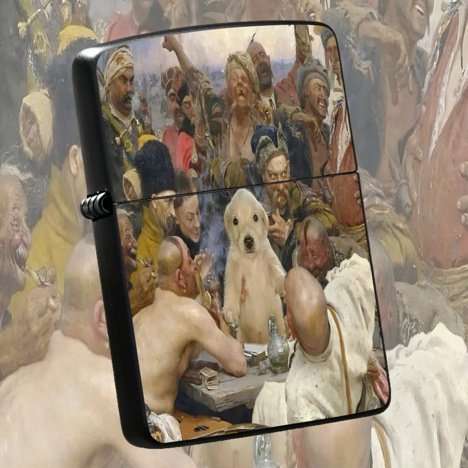 Funny Retro Famous Painting Derivative Puppy Themed Portable Lighter, Whimsical Cossack Art Print Design, Stylish Portable Item For Camping Gatherings, Creative Unique Practical Gift For Friends And Hobbyists, Fits All Daily Scenarios Inter