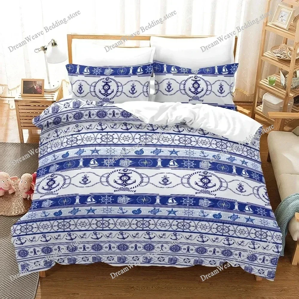 Marine Anchor Pattern Bedding Set Duvet Cover 3d Bedding Fashion Design Decoration King Duvet Cover Set Double Bed Set BeddingFQ