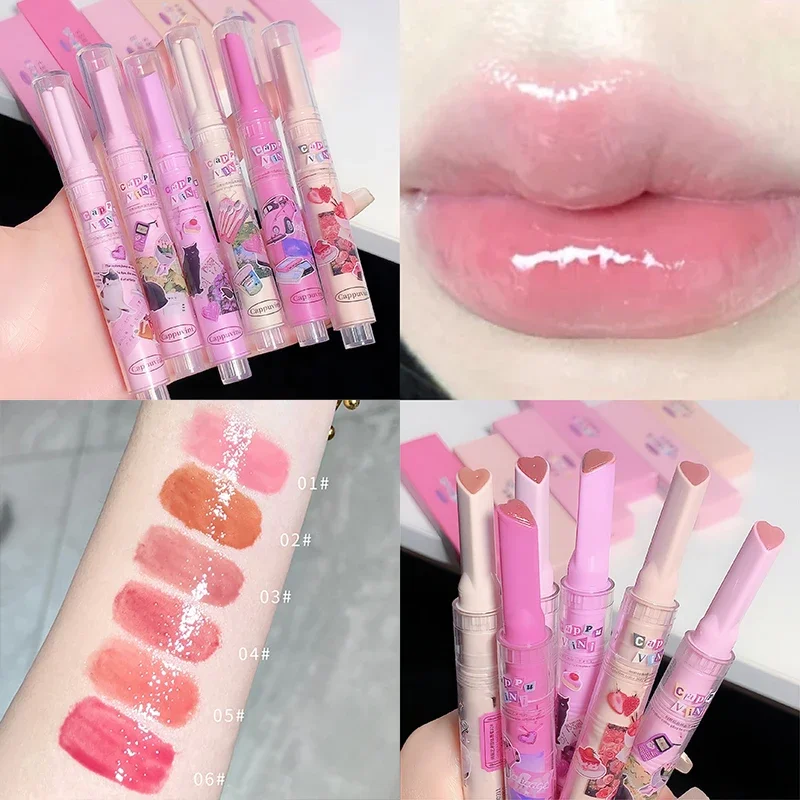 CAPPUVNI Water Light Lip Glaze Tint Clear Mirror Lipstick Waterproof Moisturizing Lipstick Shine Glitter Lip Gloss Women Makeup