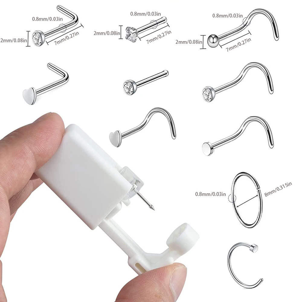 1PC-13PCS Nose Piercing Kit Self Nose Piercing Gun, Disposable Safety Nose Percinging Kit with 6pcs Replacement Nose Rings Stud