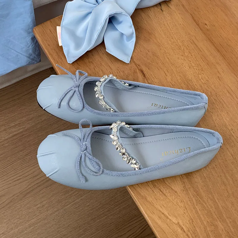 

Pink Fashion Rhinestones Ladies Mary Janes Flats Lolita Shoes Soft Female Round Toe Footwear Shallow Women Ballet Flats Shoes