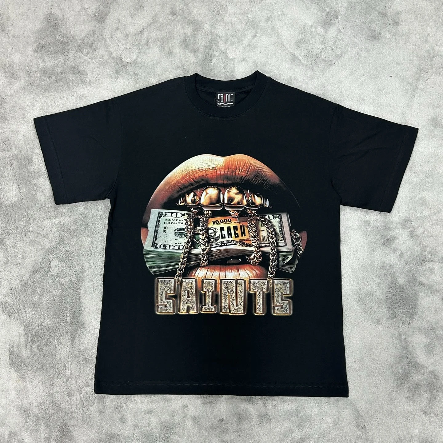 SAINT Lips Gold Teeth USD Print T Shirt For Men Women Tee Tops T-Shirt
