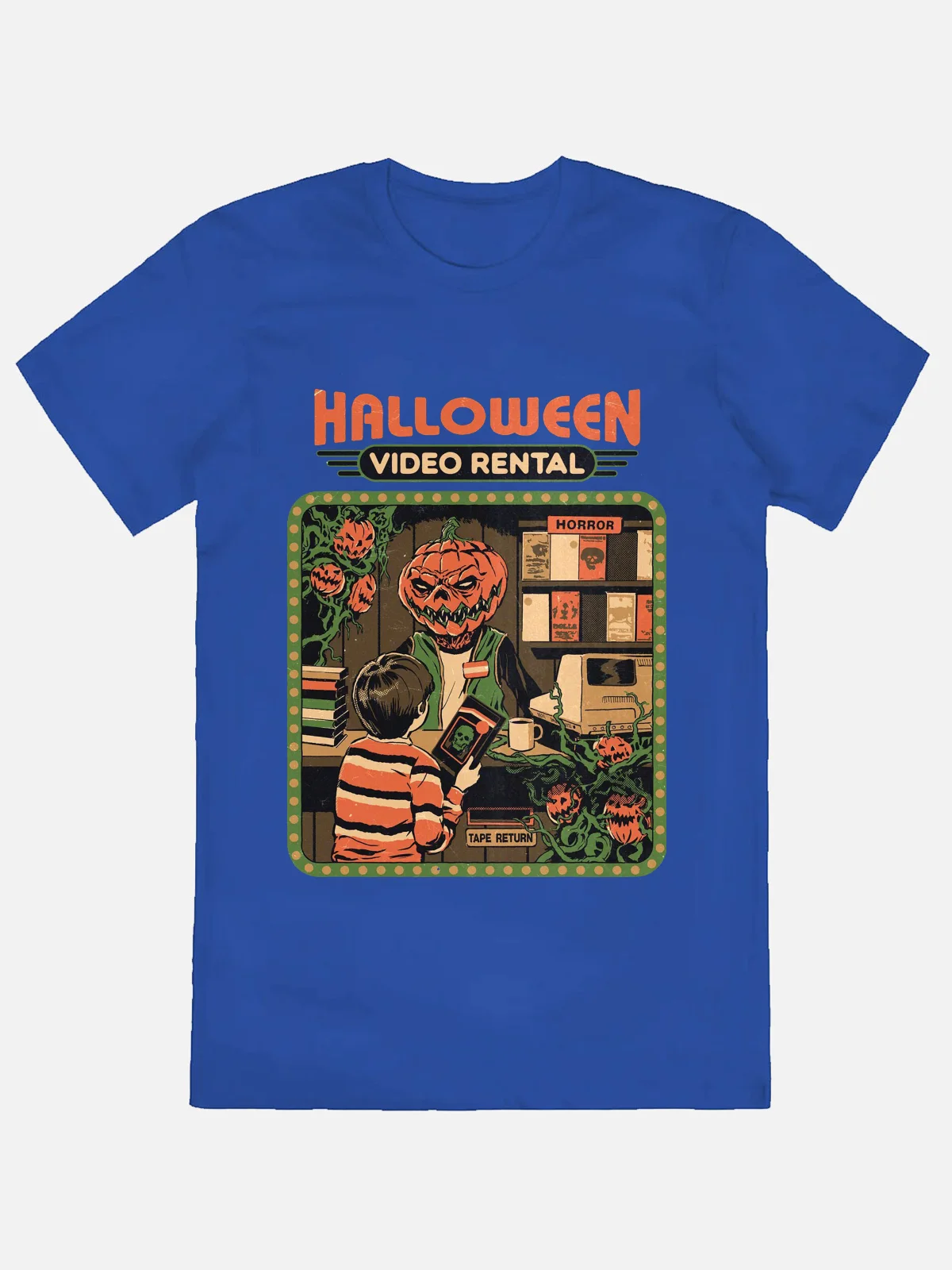 Gothic Print Loose T-Shirt Men's Halloween Video Rental Print Short-Sleeved Women Crew Neck American Style Clothing Multi Color