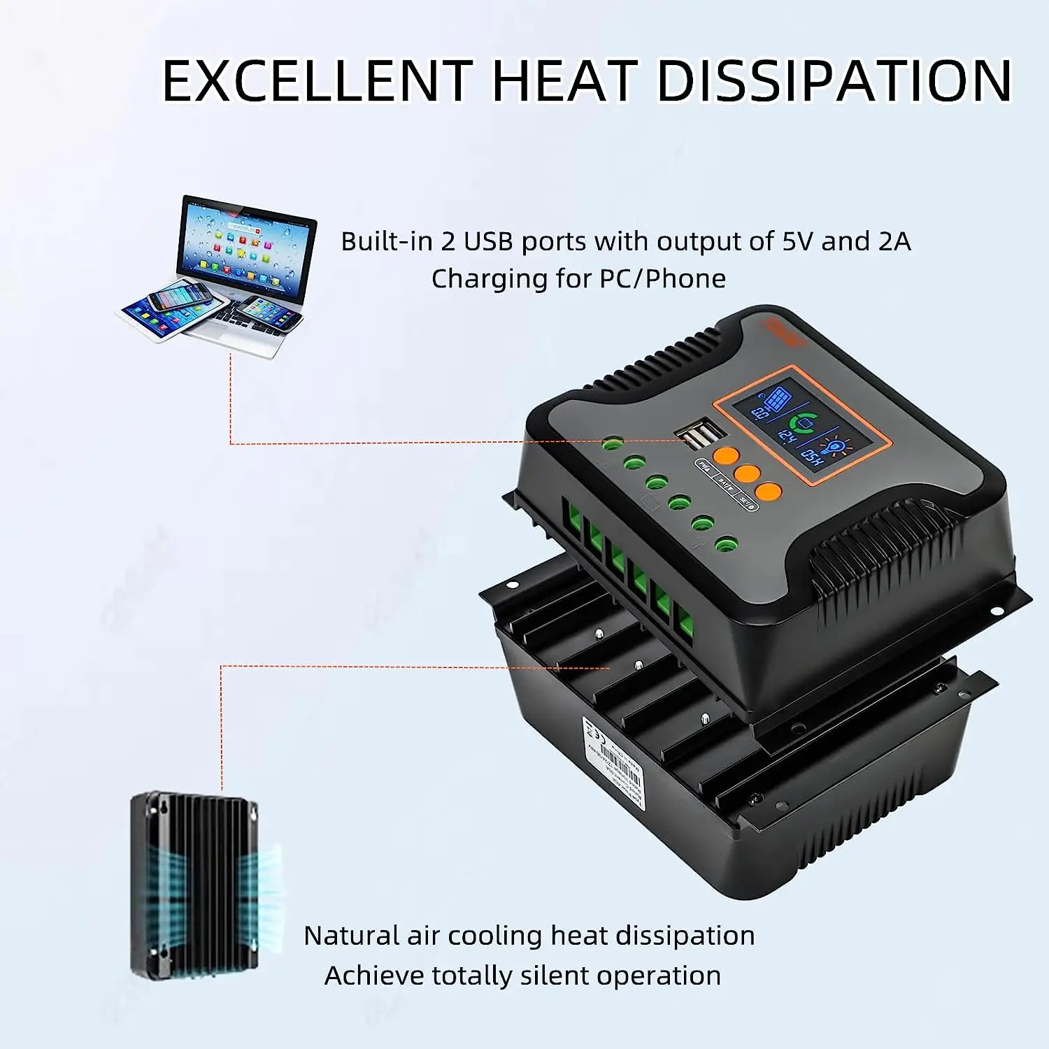 Imagem -03 - Controlador de Carga Solar Pwm 60a 80a Max pv 100vdc 12v 24v 36v 48v Regulador Inteligente de Bateria Automática para Painel Solar Display Lcd