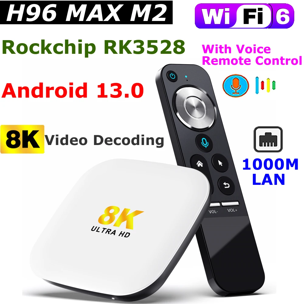 Android 13 TV Box H96 Max M2 Rockchip RK3528 4GB 64GB Support 8K Video Decoding WIFI6 1000M LAN With Voice Control Media Player