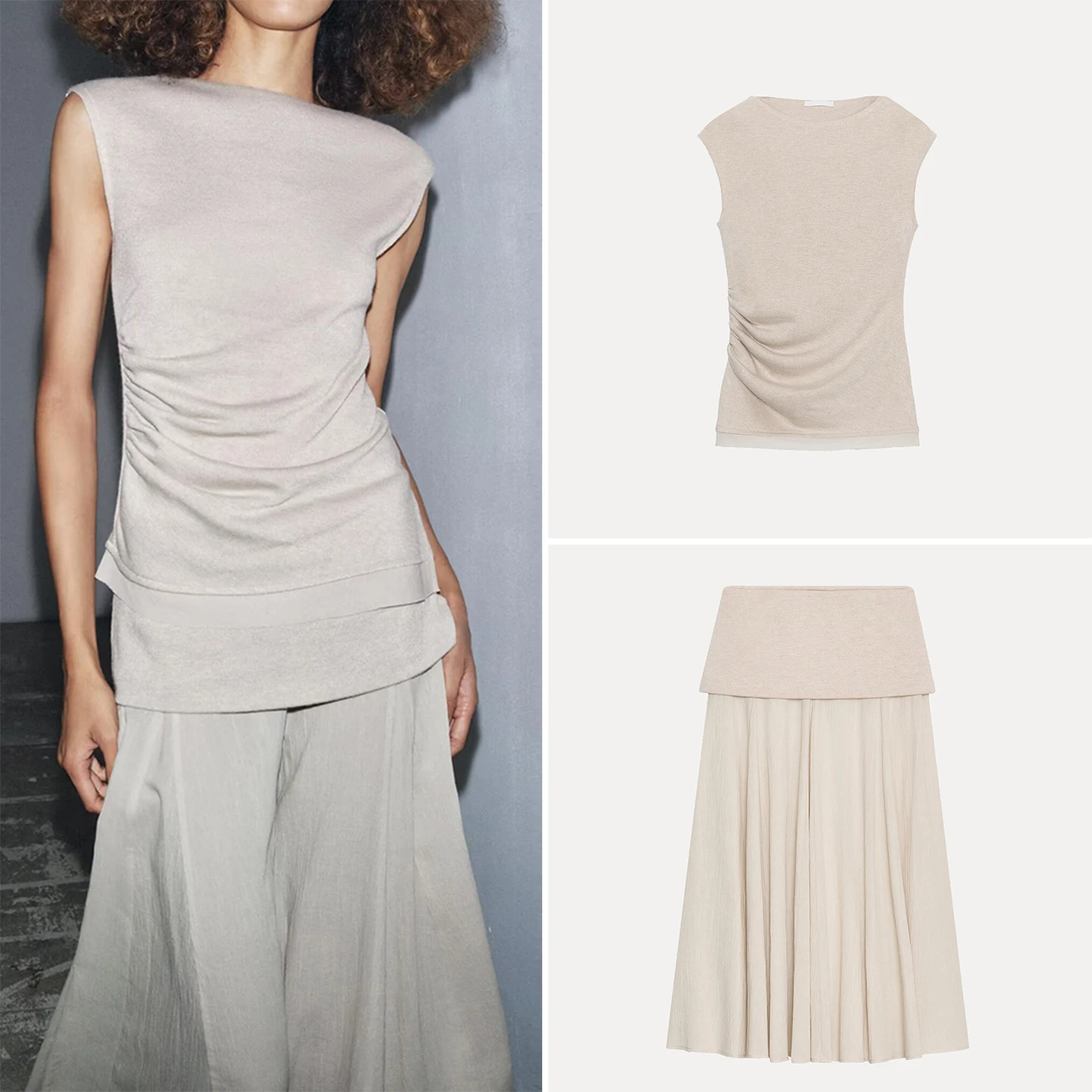 

Женский комплект: мягкая плиссированная юбка и топ, весна-осень-зима, модный дизайн с элементами комбинации, удобный, качественный, для взрослых.