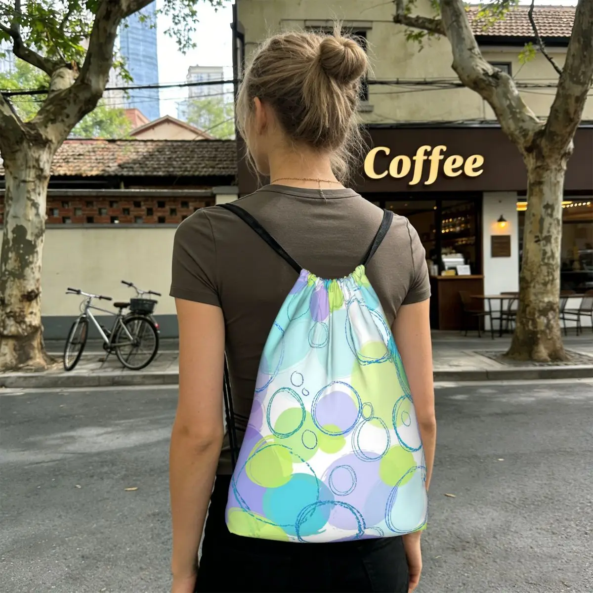 

Зеленые и разноцветные рюкзаки с пузырчатым принтом, модные спортивные сумки на шнурке с карманами, сумки для книг для мужчин и женщин, школьные сумки