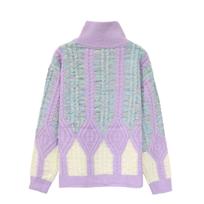 Damski sweter z golfem, dzianinowy kardigan, modny, odmładzający, uniwersalny, z długim rękawem i zamkiem błyskawicznym, model 2026.