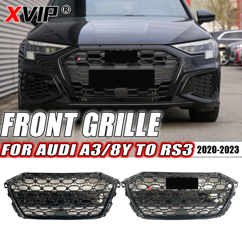 

XVIP RS3 Style Honeycomb All Glossy Black Trim Grill Fit For Audi A3 RS3 8Y 2020-2023 High Quality ABS Front Bumper Grille