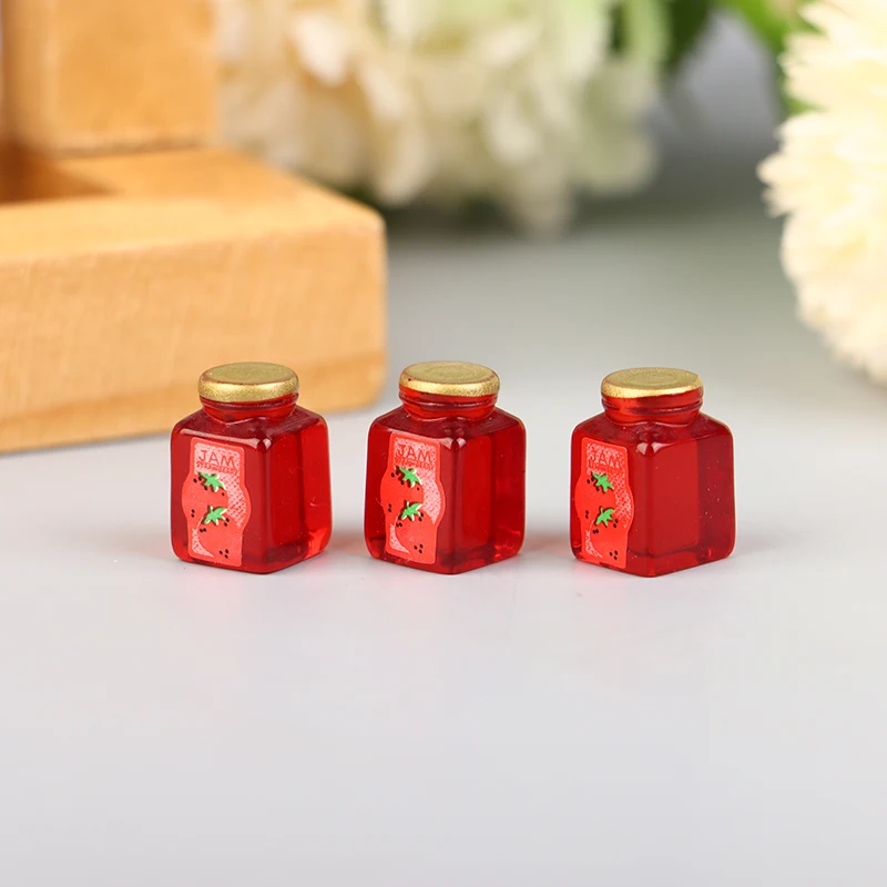 Dollhouse Strawberry Sauce Jam Jar Dollhouse Miniature Kitchen Food Accessories Dolls House Decorations Toys