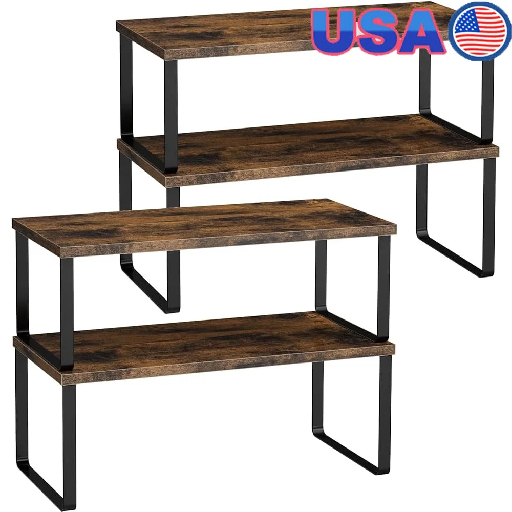 

Cabinet Shelf Organizers Set of 4 Large Wooden Kitchen Counter Storage Shelves Adjustable Space Saving Pantry Utensil Holder