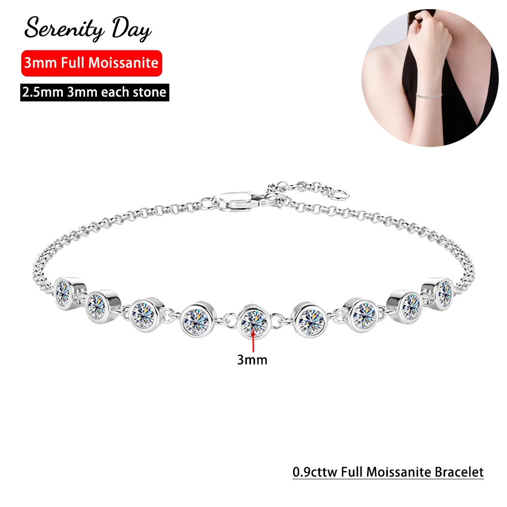 pulseira de bolha de prata para mulheres moissanite completa banhado a 18k joias finas gra certified d color 09ctw mm serenity s925 01