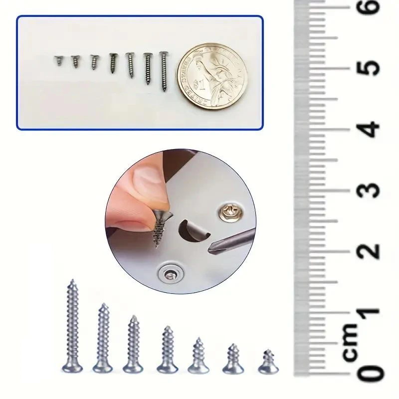 Set mit 800 selbstschneidenden Holzschrauben, M2 Phillips-Flachkopfschrauben für Blech, Sortiment-Kit mit Selbstschrauben und Sicherungsmuttern – Detail 4