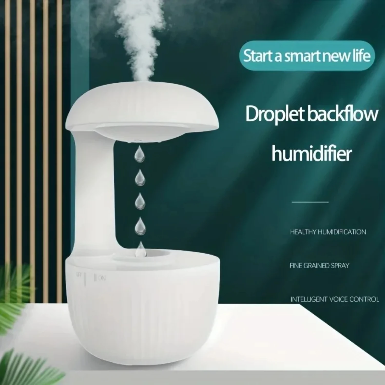 Ultraschall-Luftbefeuchter, dynamischer Wassertropfen-Luftbefeuchter mit Nachtlicht, 600 ml Wasserkapazität, feiner Nebel, energiesparend