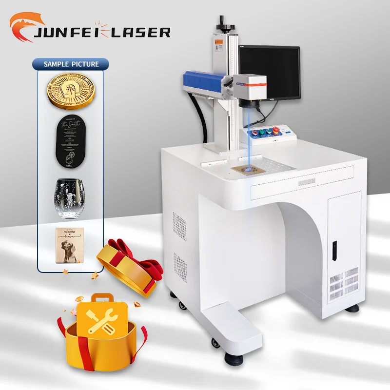 JUNFEI Manufacturer Cabinet Laser Marking Machines 30W 60W 100W MOPA JPT Colorful Logo Tumblers Carving Automatic Maker