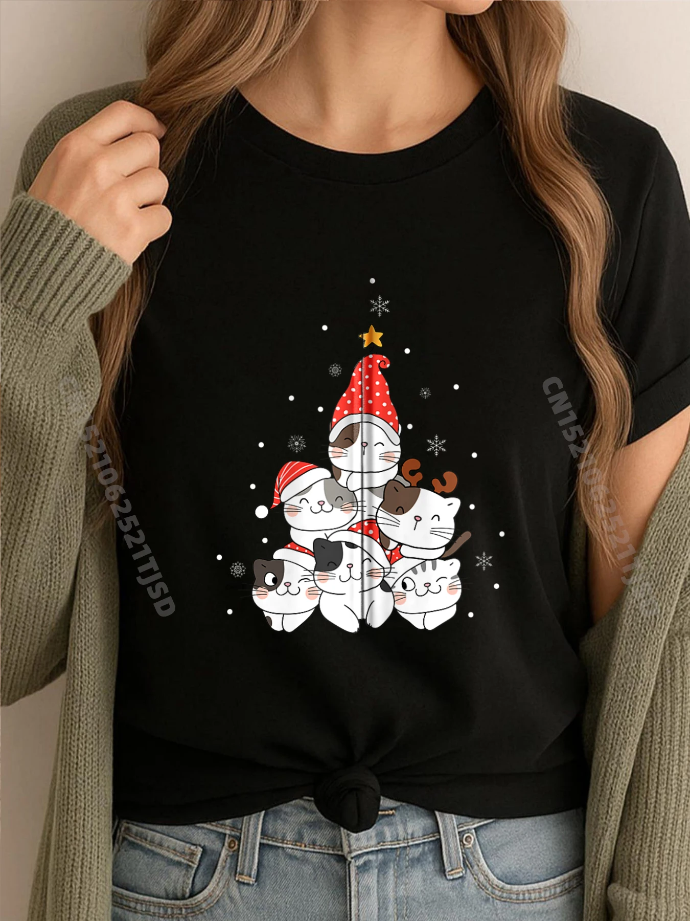 

Санта-Кот Рождественская елка Любители кошек Одинаковая одежда для всей семьи Футболка Мужские топы Футболки с графикой