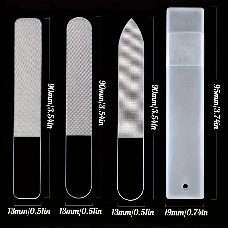 전문 나노 유리 네일 파일 스트립, 양면 투명 크리스탈 광택 버퍼, 케이스 포함, DIY 매니큐어 도구, 3 개