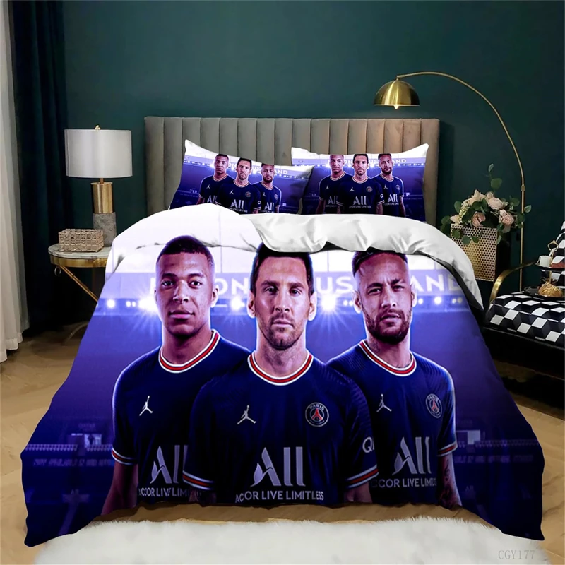 Conjunto de cama para meninos adolescentes Lionel Messi, 3 peças, estrela de futebol, conjunto de capa de edredom, macio e respirável, capa de edredom com zíper