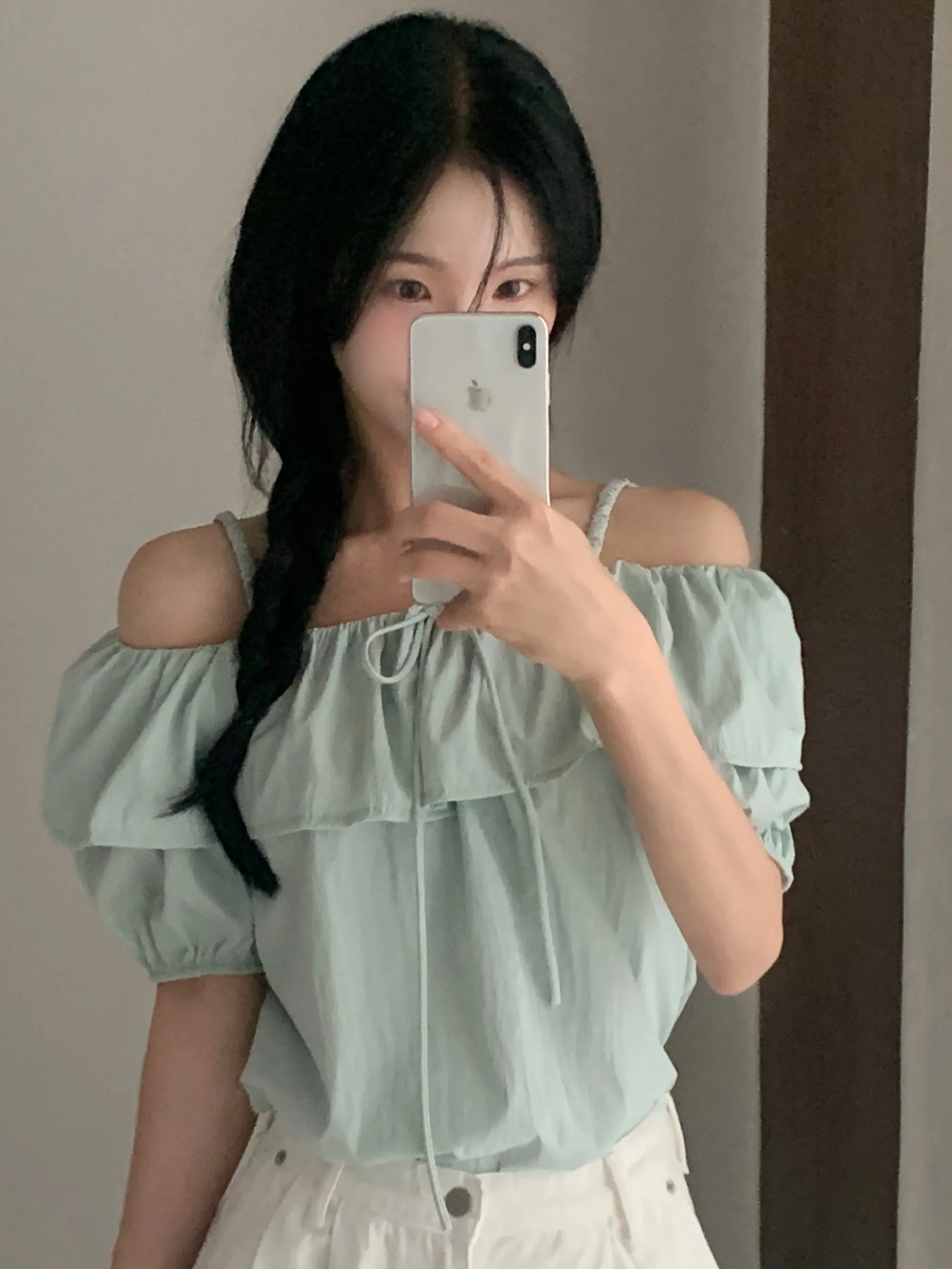 

Chic Summer Loose Fit oulder Bared One oulder ort Sve irt with Lace Trim Polyester Fiber Casual Ladies Top